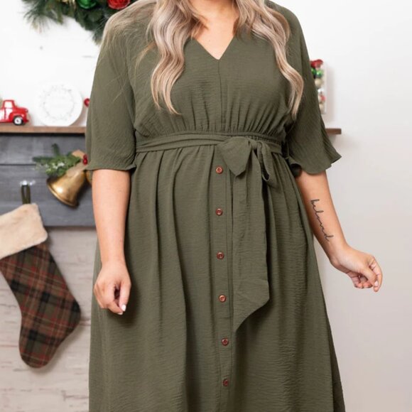 Olive Green Chic Soul Flowy Dress- 1X (New Without Tags) - Picture 1 of 4